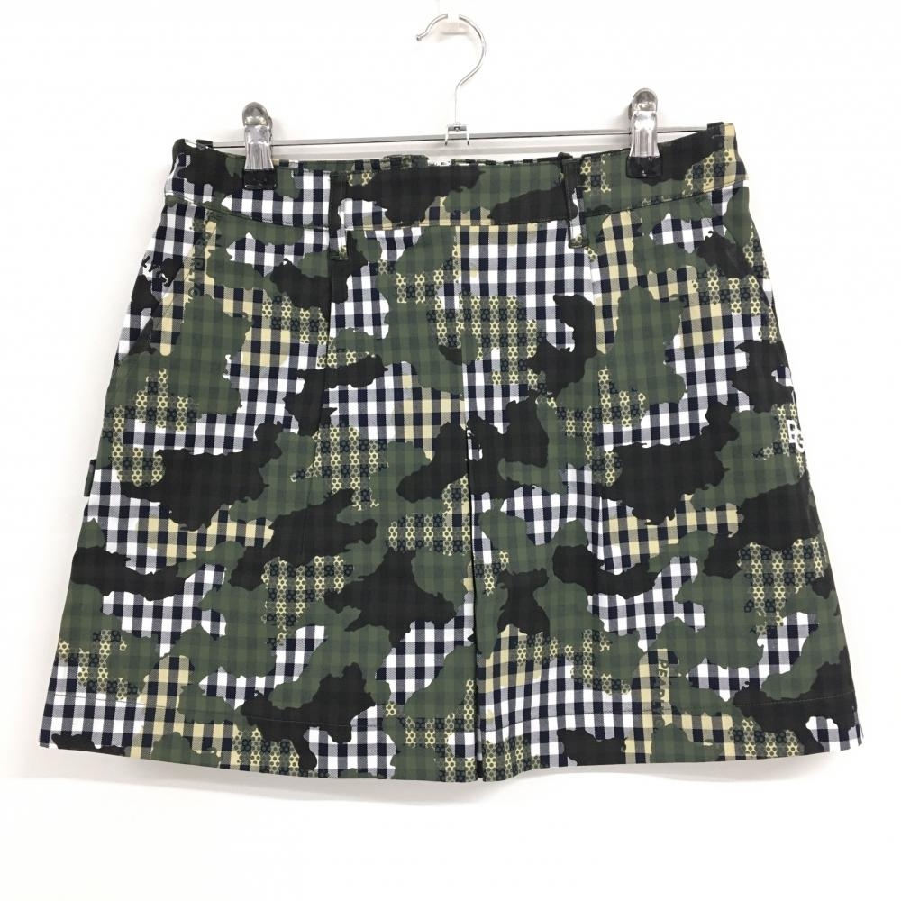 【新品】パーリーゲイツ スカート 白×ネイビー×カーキ カモフラ調 迷彩 チェック レディース 1(M) ゴルフウェア PEARLY GATES