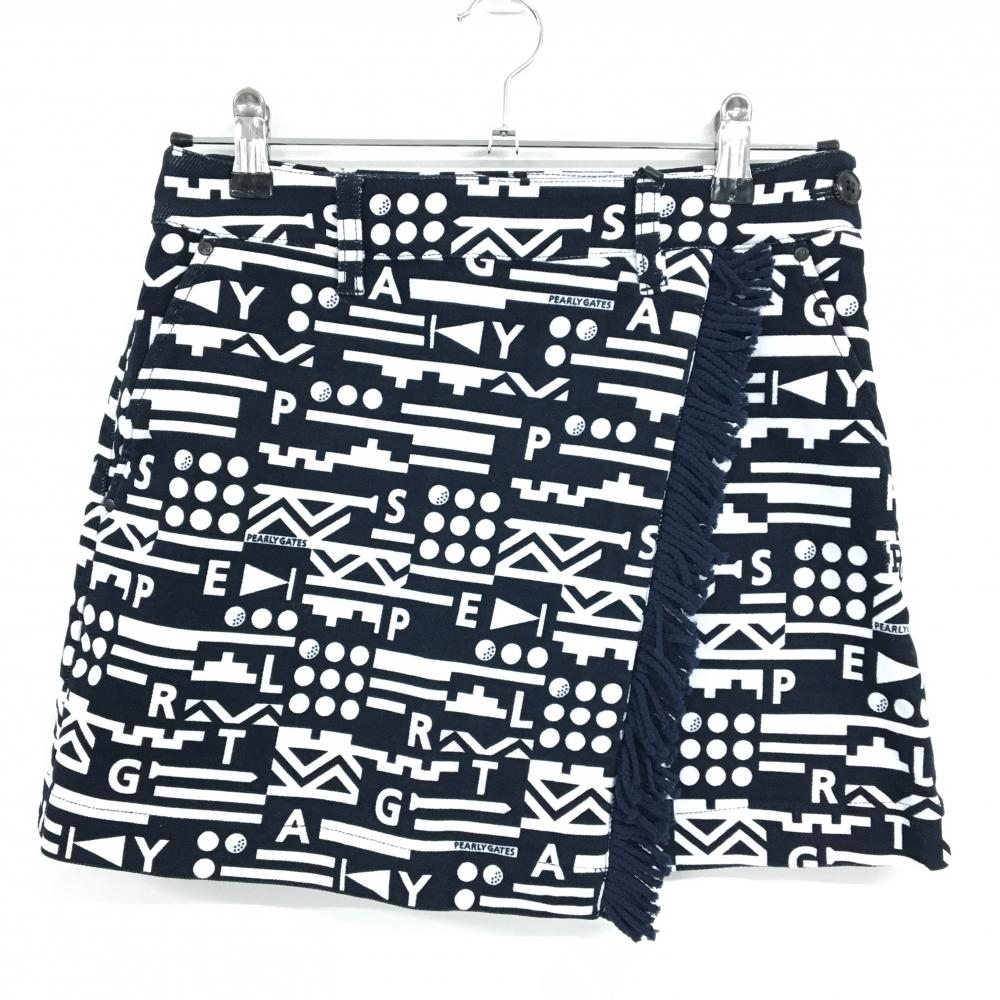 【新品】パーリーゲイツ スカート ダークネイビー×白 総柄 フリンジ ストレッチ レディース 0(S) ゴルフウェア PEARLY GATES
