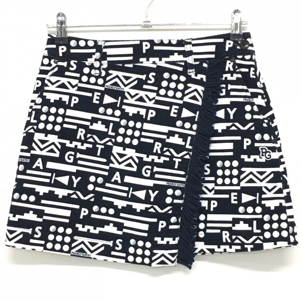 【新品】パーリーゲイツ スカート ダークネイビー×白 総柄 フリンジ ストレッチ レディース 0(S) ゴルフウェア PEARLY GATES