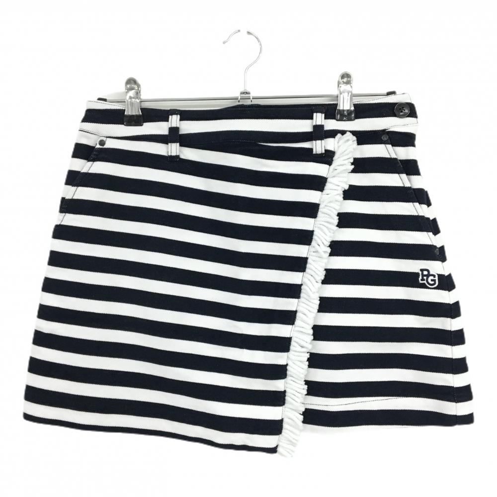 【新品】パーリーゲイツ スカート ダークネイビー×白 ボーダー フリンジ ストレッチ レディース 1(M) ゴルフウェア PEARLY GATES