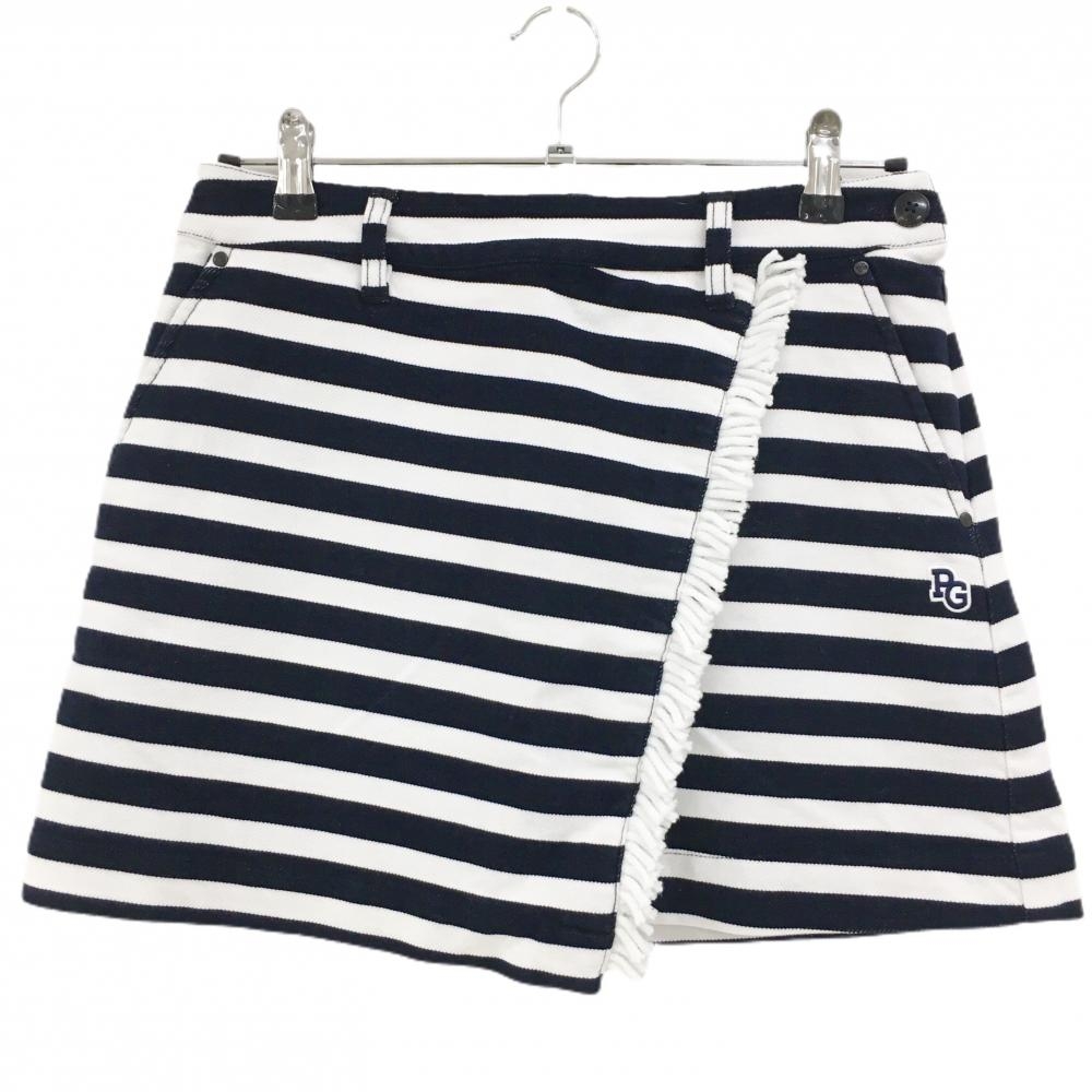 【新品】パーリーゲイツ スカート ダークネイビー×白 ボーダー フリンジ ストレッチ レディース 0(S) ゴルフウェア PEARLY GATES