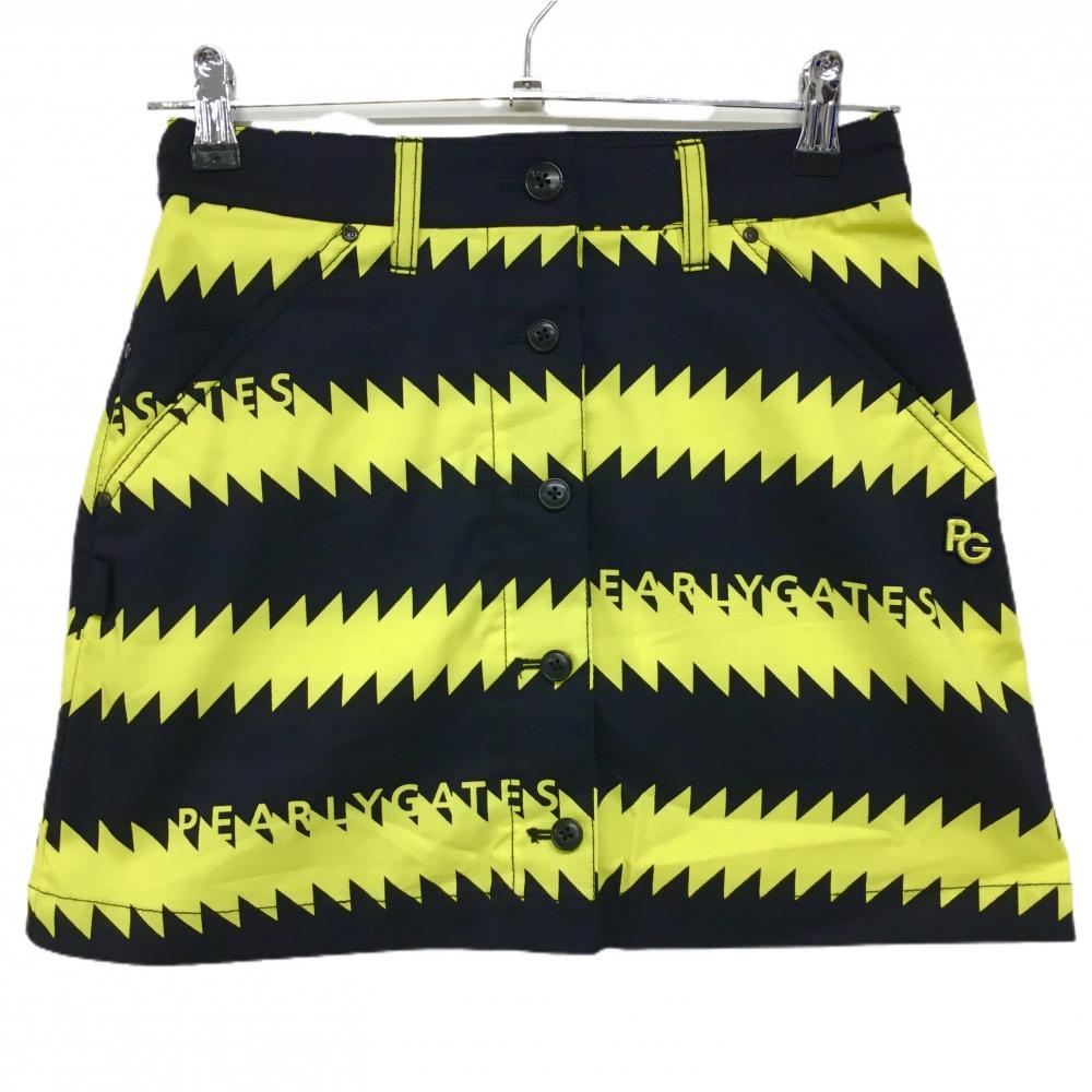 【新品】パーリーゲイツ スカート 黒×イエロー ギザギザボーダー フロントフェイクボタン  レディース 00(XS) ゴルフウェア PEARLY GATES