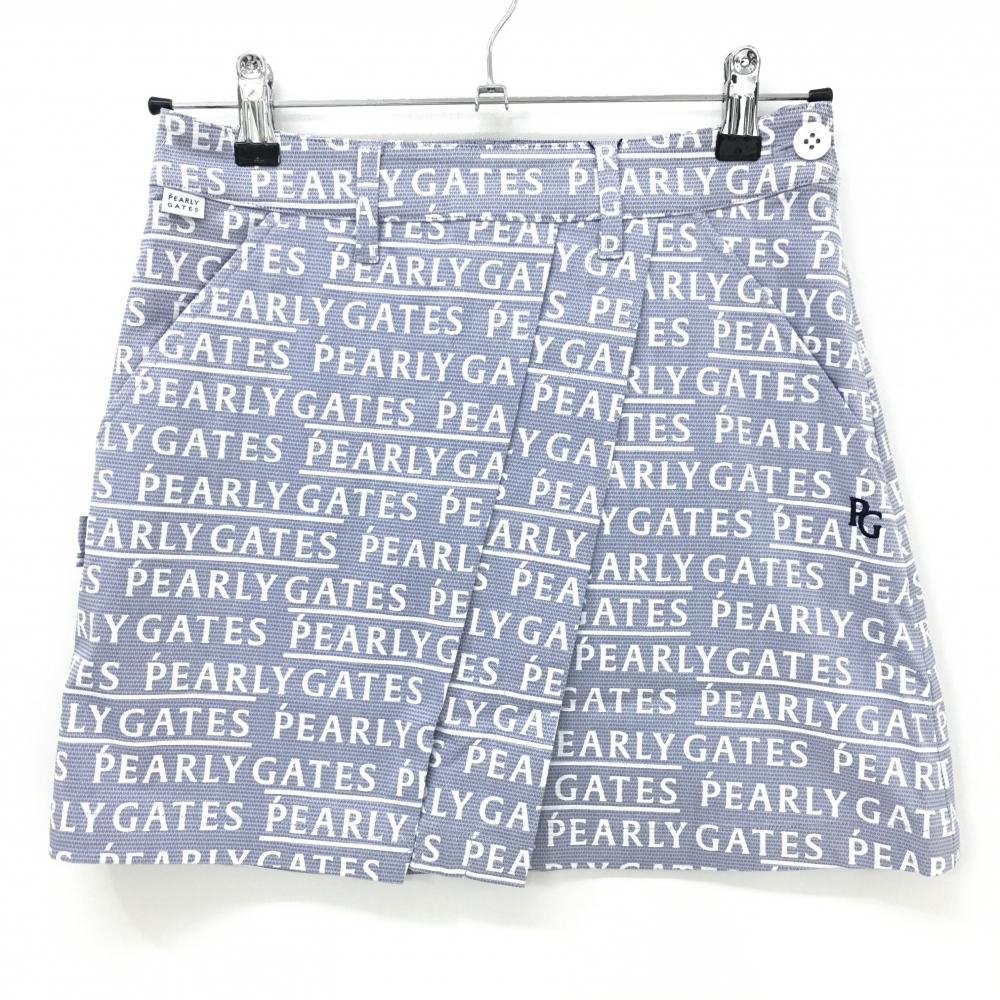 【新品】パーリーゲイツ スカート ブルーグレー×白 ロゴ総柄 ストレッチ サイドファスナー レディース 00(XS) ゴルフウェア PEARLY GATES