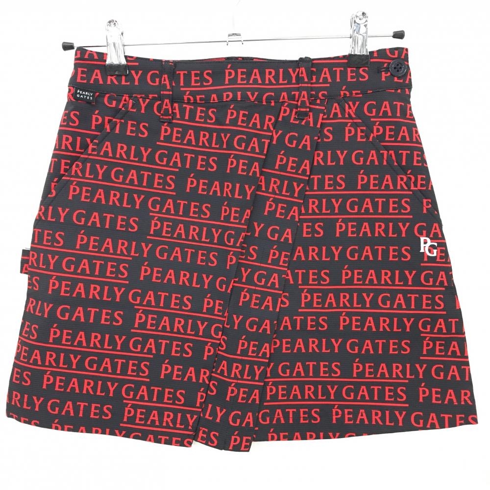 【新品】パーリーゲイツ スカート 黒×レッド ロゴ総柄 刺しゅう白 レディース 00(XS) ゴルフウェア PEARLY GATES
