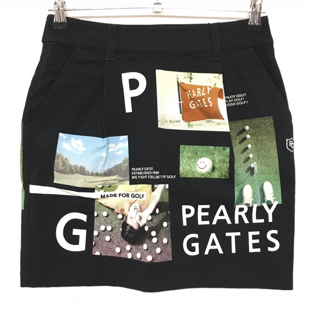 【新品】パーリーゲイツ スカート 黒×白 写真風 PGニコちゃん レディース 0(S) ゴルフウェア PEARLY GATES