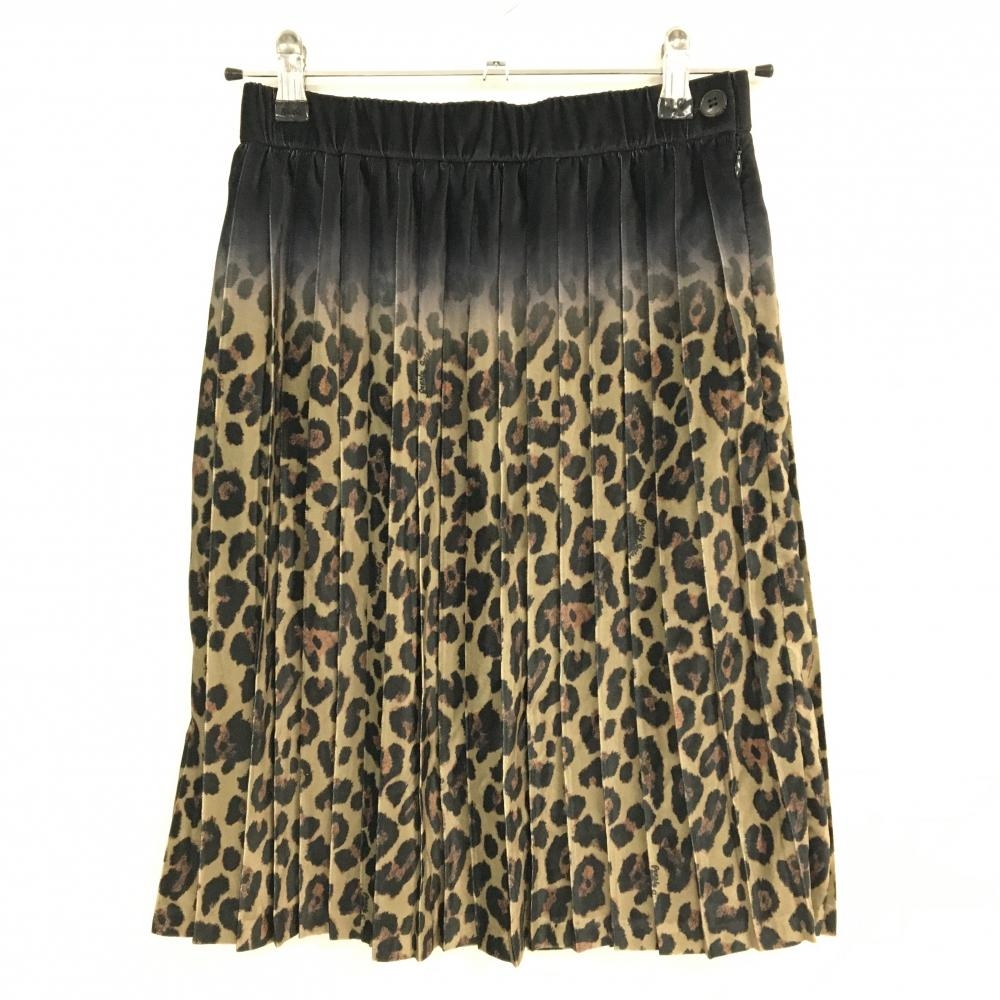 【新品】パーリーゲイツ プリーツスカート ベージュ系×黒 レオパード柄 表微起毛 ひざ丈 レディース 0(S) ゴルフウェア PEARLY GATES