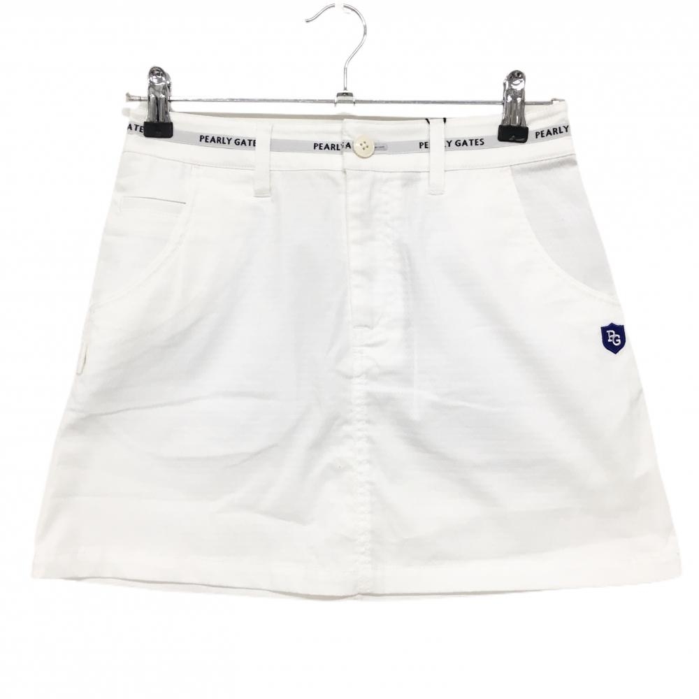 【新品】パーリーゲイツ スカート 白×グレー 織生地 ウエストロゴライン ティー装着 レディース 0(S) ゴルフウェア PEARLY GATES