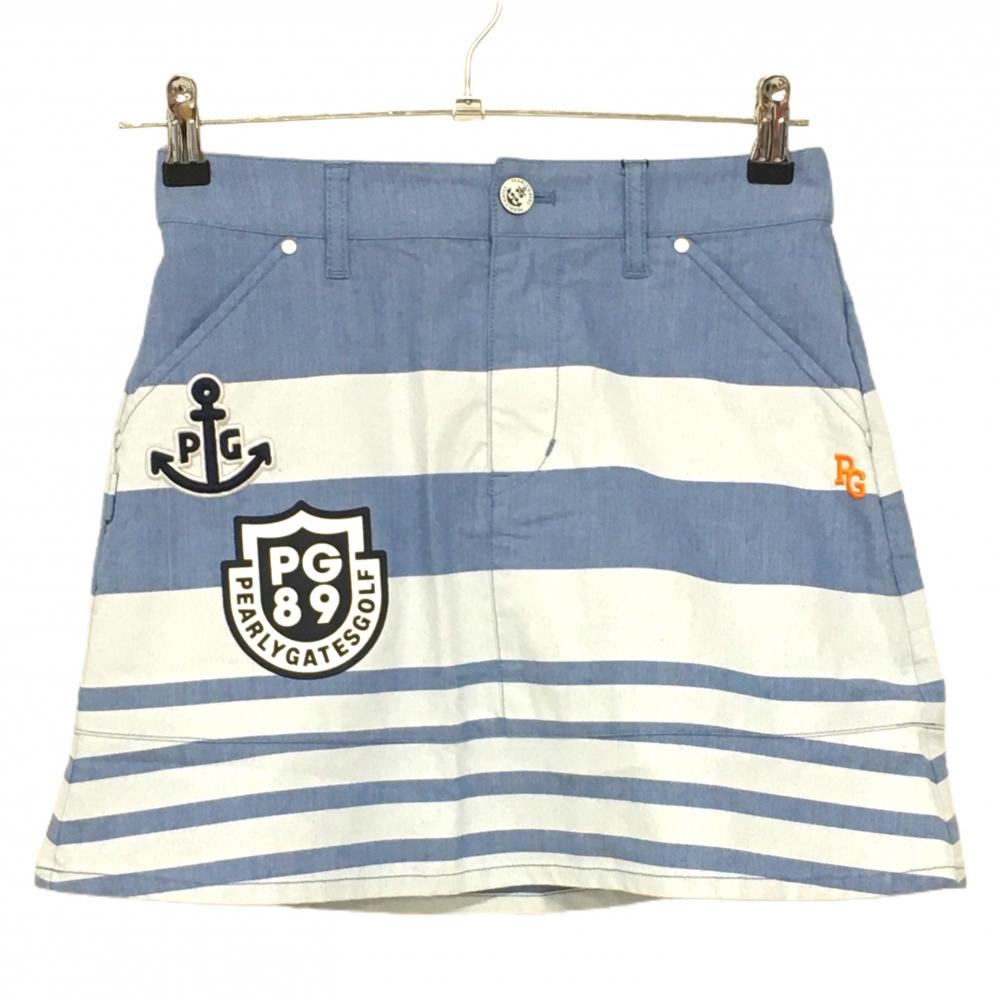 【新品】パーリーゲイツ スカート ブルー系×白 ボーダー ロゴオレンジ レディース 00(XS) ゴルフウェア PEARLY GATES