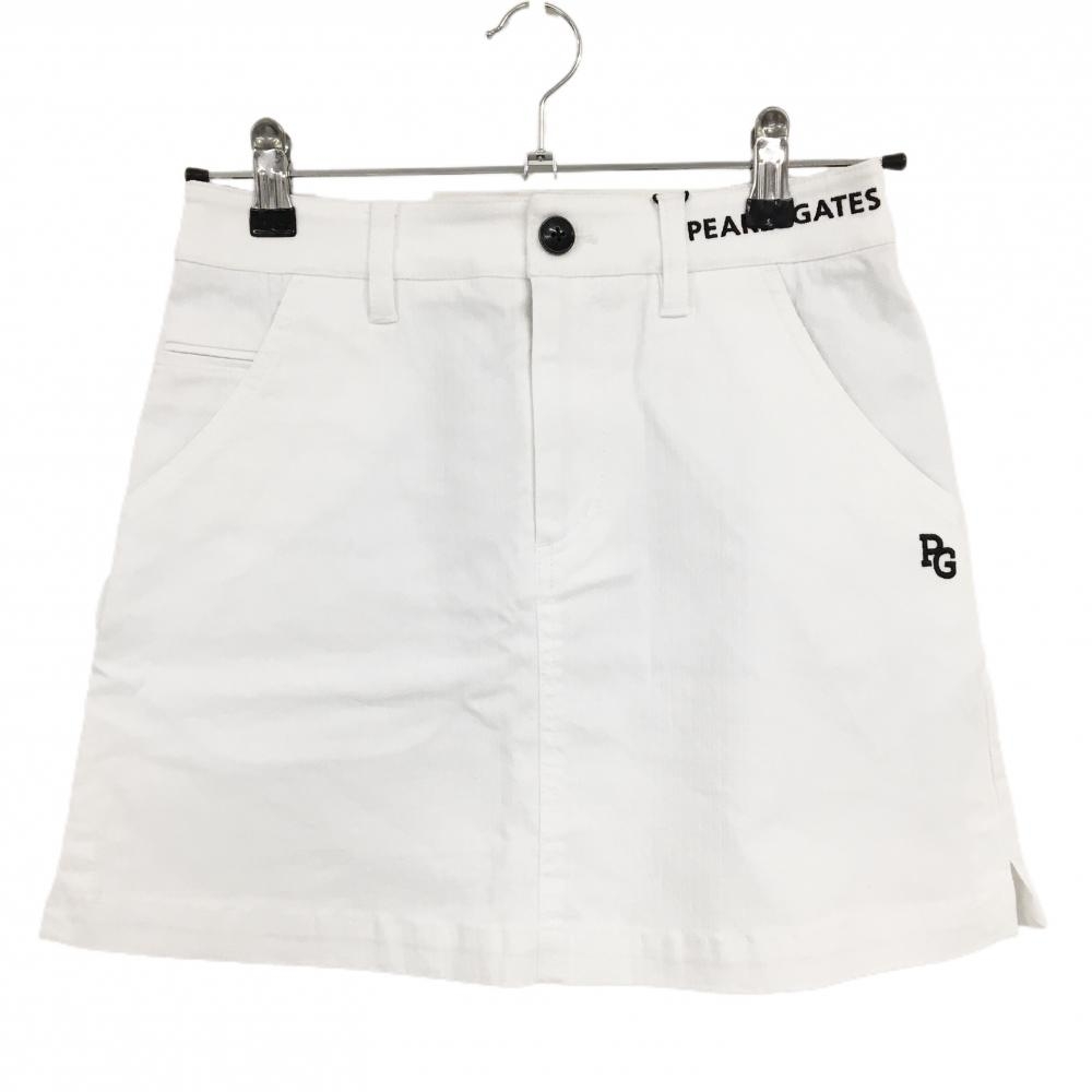 【新品】パーリーゲイツ スカート 白×黒 織生地 ロゴ刺しゅう レディース 00(XS) ゴルフウェア PEARLY GATES