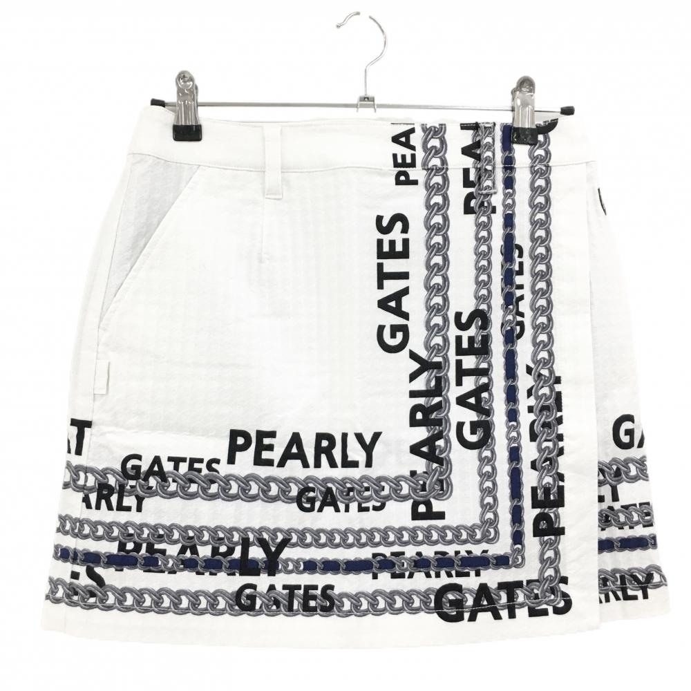 【新品】パーリーゲイツ スカート 白×グレー チェーン柄 織生地 レディース 0(S) ゴルフウェア PEARLY GATES
