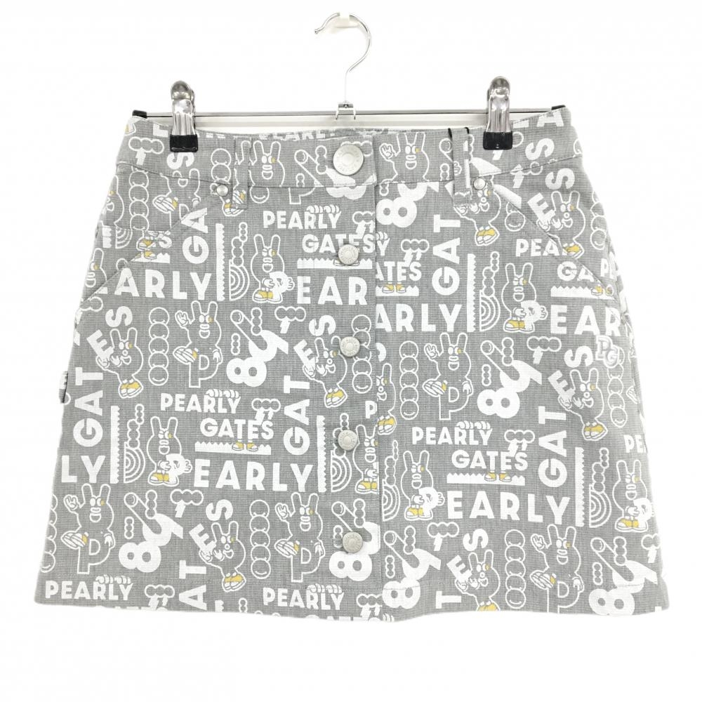【新品】パーリーゲイツ スカート グレー×白 ロゴ総柄 どうしちゃったPG レディース 1(M) ゴルフウェア PEARLY GATES