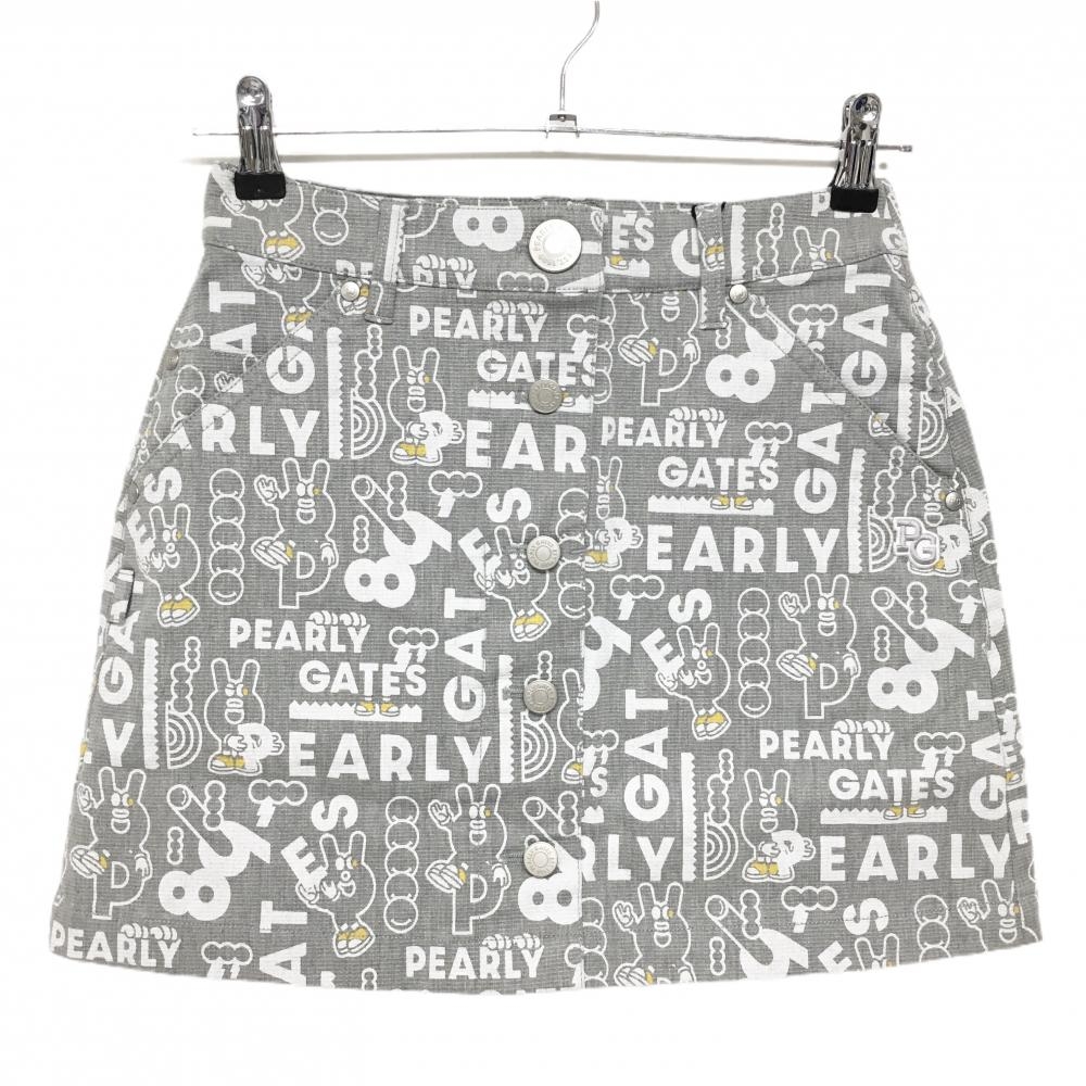 【新品】パーリーゲイツ スカート グレー×白 ロゴ総柄 どうしちゃったPG  レディース 0(S) ゴルフウェア PEARLY GATES