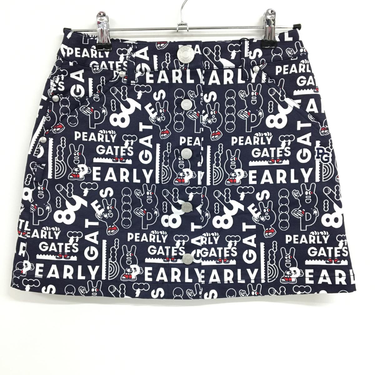 【新品】パーリーゲイツ スカート ネイビー×白 ロゴ総柄 どうしちゃったPG  レディース 0(S) ゴルフウェア PEARLY GATES