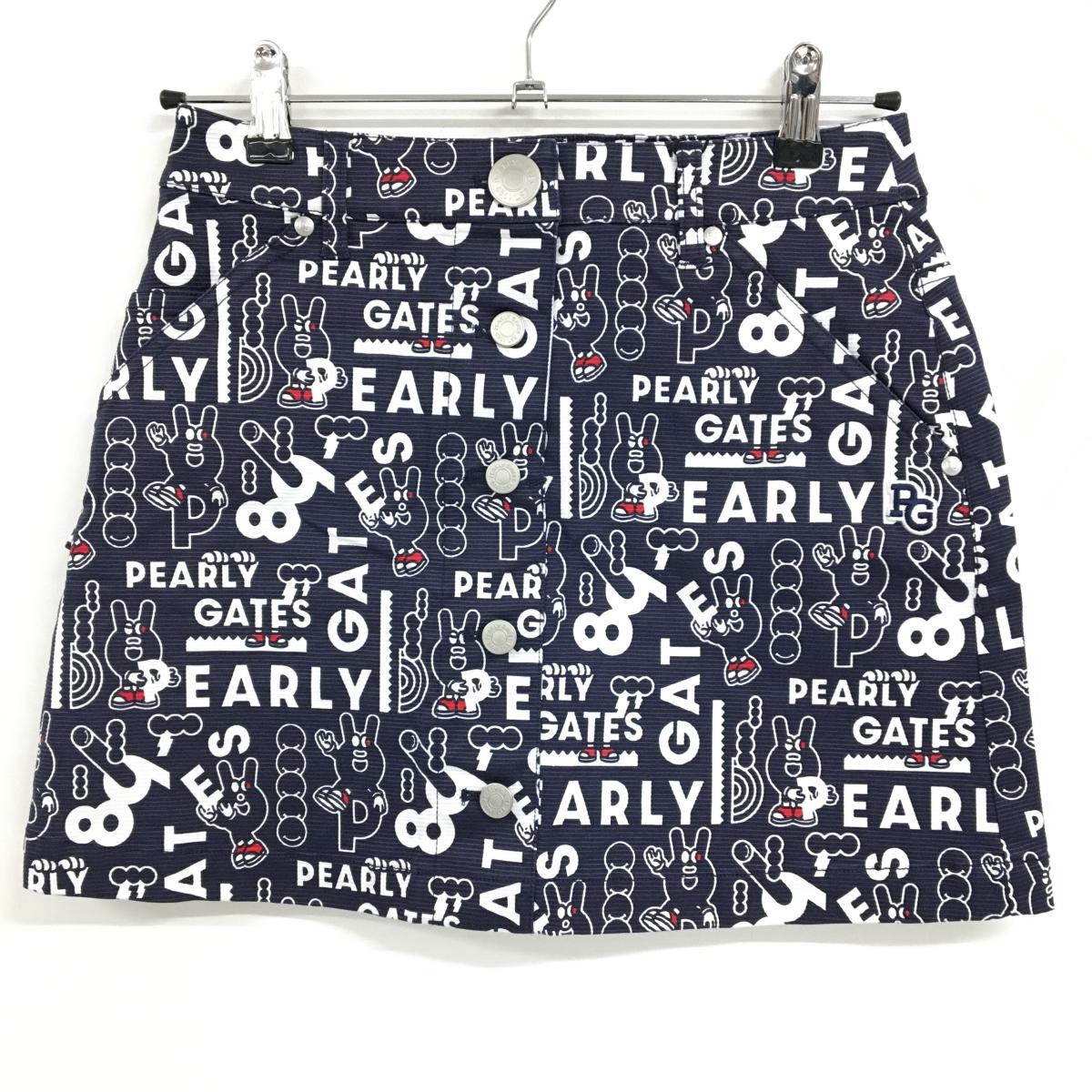【新品】パーリーゲイツ スカート ネイビー×白 ロゴ総柄 どうしちゃったPG  レディース 0(S) ゴルフウェア PEARLY GATES