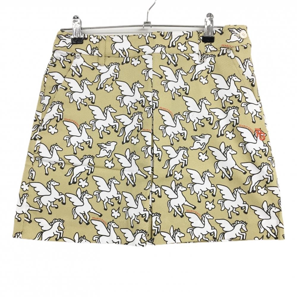 【新品】パーリーゲイツ スカート ベージュ系×白 ペガサス柄 ロゴオレンジ レディース 1 ゴルフウェア PEARLY GATES