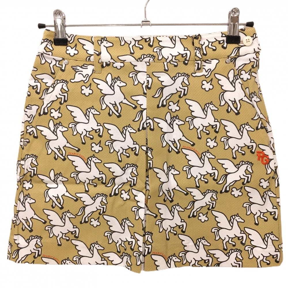 【新品】パーリーゲイツ スカート ベージュ系×白 ペガサス柄 ロゴオレンジ レディース 00(XS) ゴルフウェア PEARLY GATES