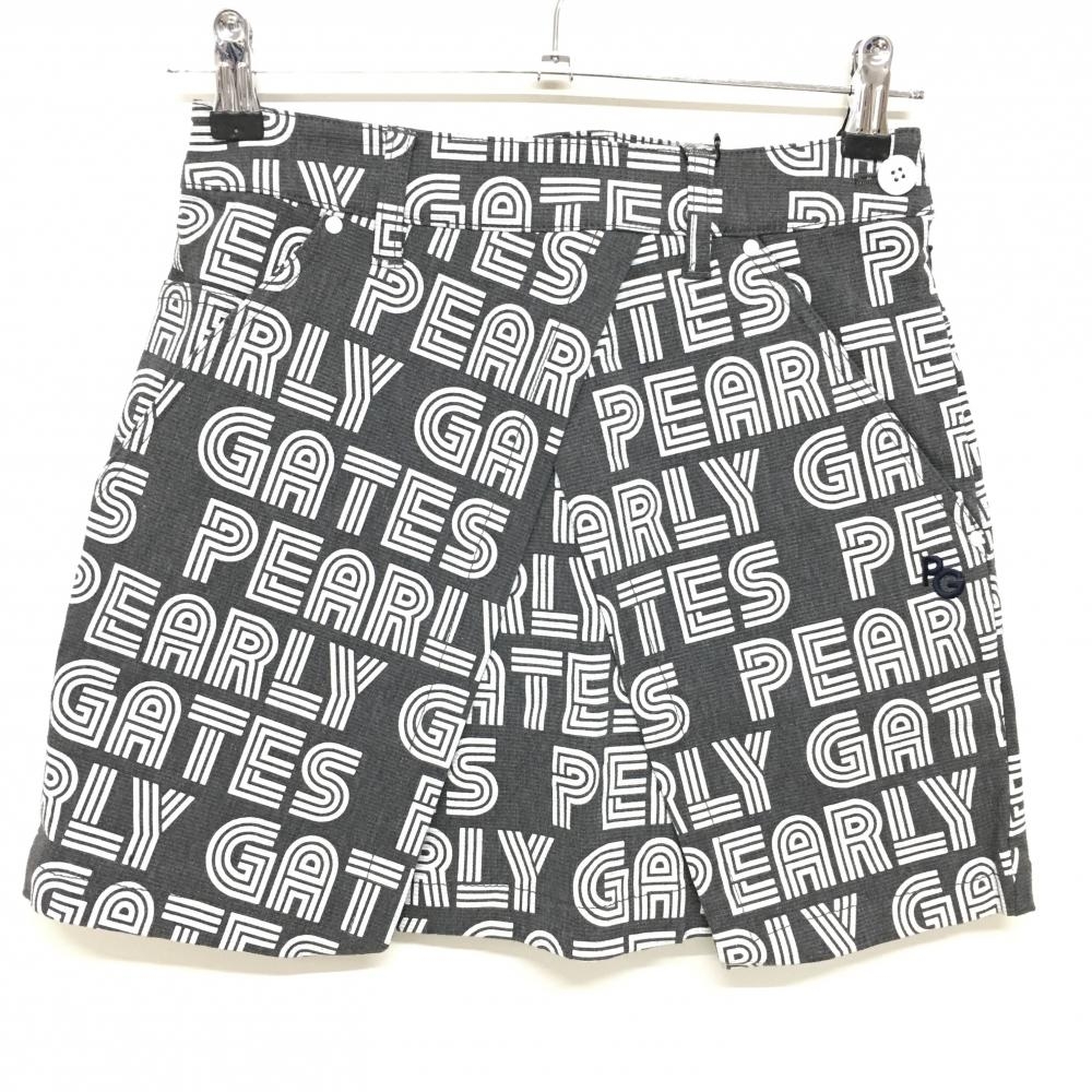 【新品】パーリーゲイツ スカート グレー×白 ロゴ総柄 サイドファスナー レディース 00(XS) ゴルフウェア PEARLY GATES