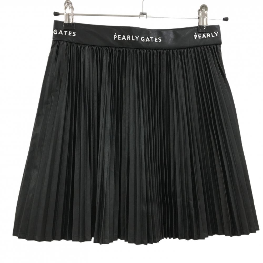 【新品】パーリーゲイツ プリーツスカート 黒×白 合皮 ウエストロゴ 裏地付き レディース 0(S) ゴルフウェア PEARLY GATES