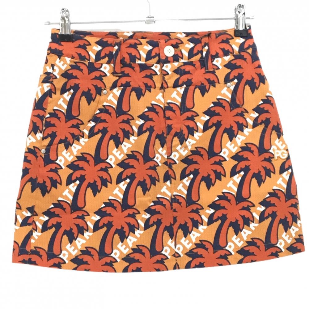 【新品】パーリーゲイツ スカート オレンジ×ネイビー ヤシの木柄 サッカー生地 接触冷感 レディース 00(XS) ゴルフウェア PEARLY GATES