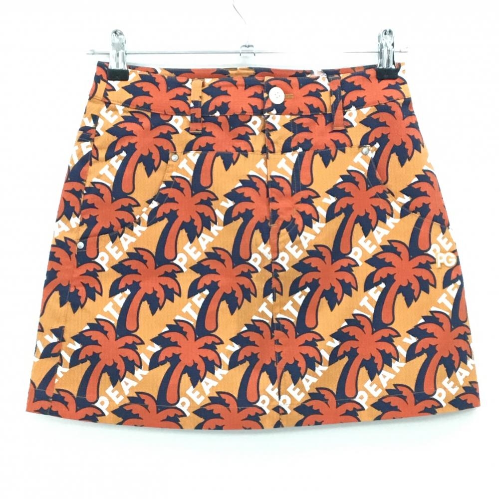 【新品】パーリーゲイツ スカート オレンジ×ネイビー ヤシの木柄 サッカー生地 接触冷感 レディース 00(XS) ゴルフウェア PEARLY GATES
