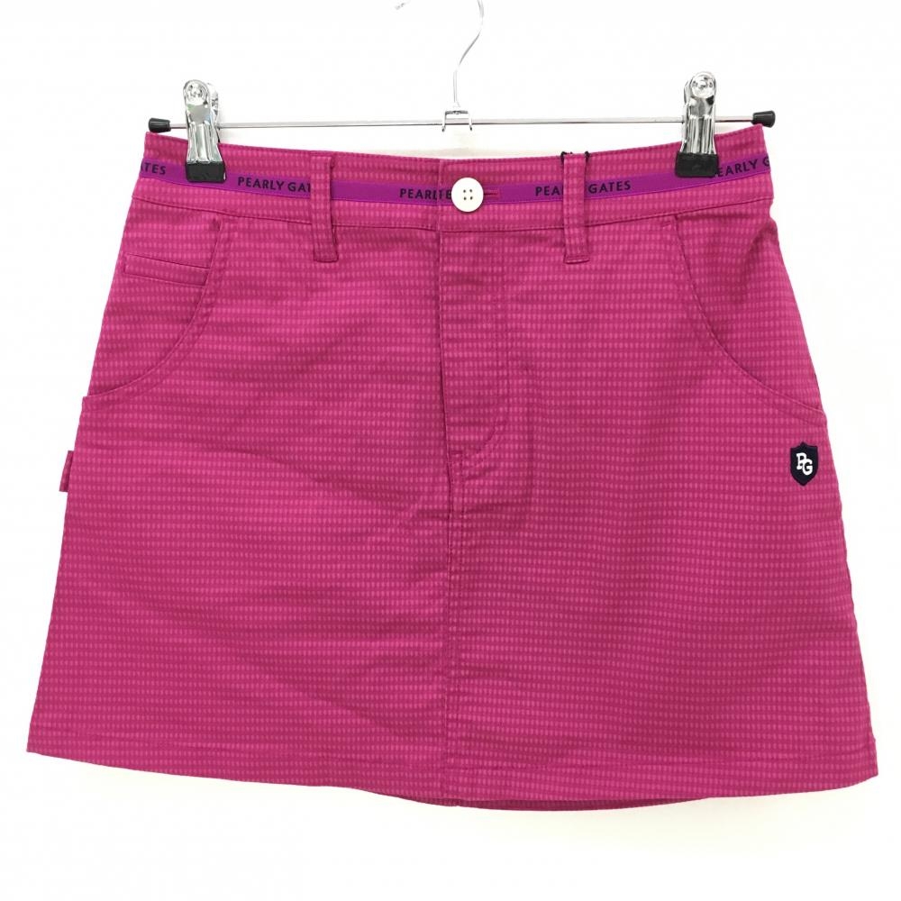 【新品】パーリーゲイツ スカート パープルピンク 総柄織生地 ベルト部ロゴライン ティー付き レディース 0(S) ゴルフウェア PEARLY GATES