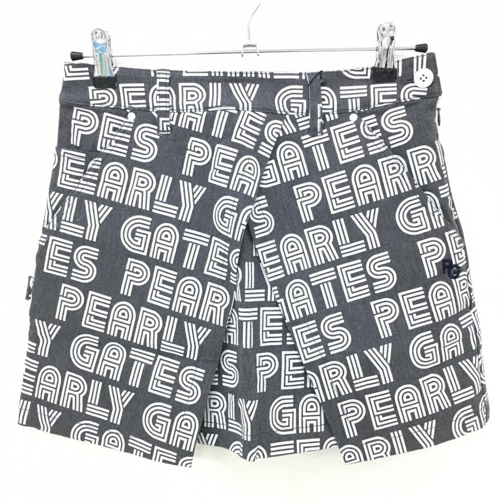 【新品】パーリーゲイツ スカート ダークグレー×白 英字ロゴ総柄  レディース 0(S) ゴルフウェア PEARLY GATES
