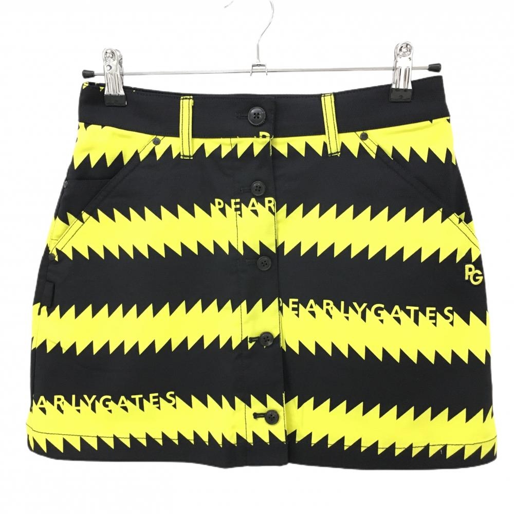 【新品】パーリーゲイツ スカート 黒×イエロー ギザギザボーダー フロントフェイクボタン レディース S ゴルフウェア PEARLY GATES