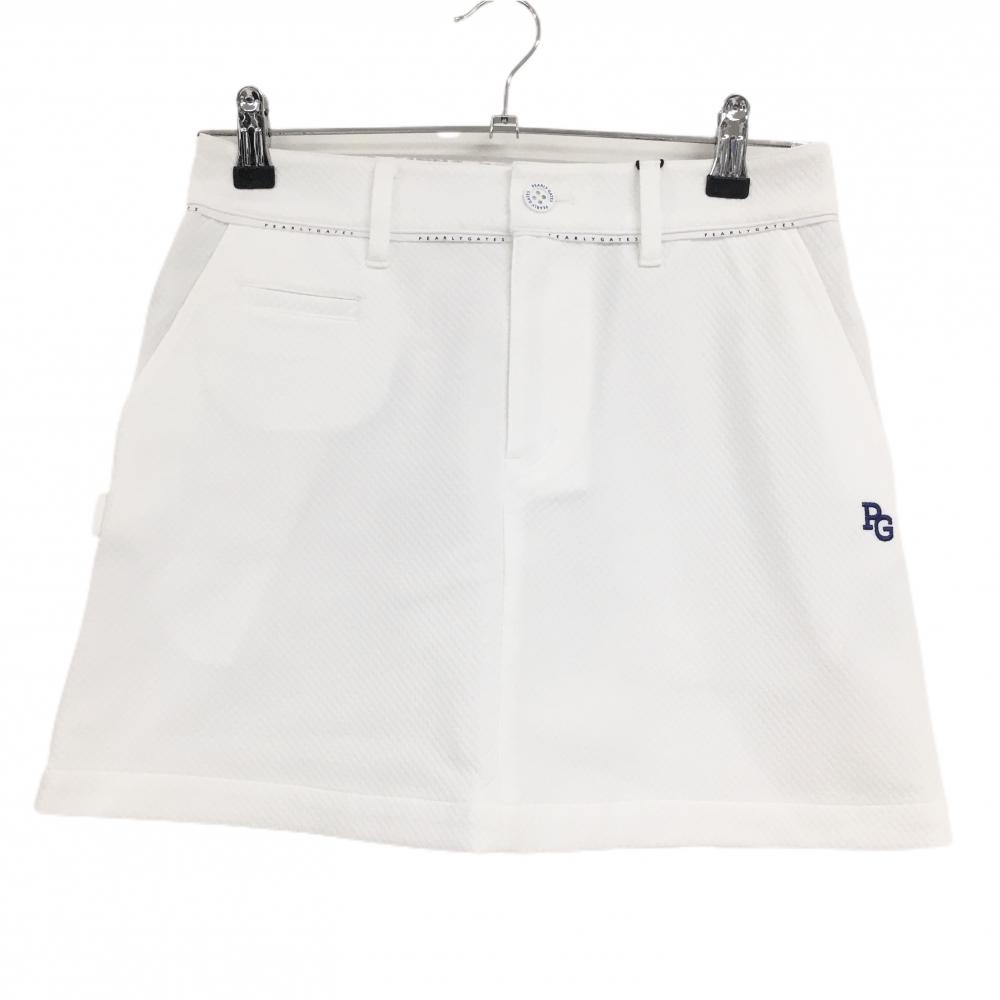 【新品】パーリーゲイツ スカート 白 ダイヤ柄織生地 ロゴブルー レディース 1(M) ゴルフウェア PEARLY GATES