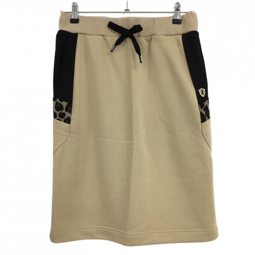 【新品】パーリーゲイツ スカート ベージュ×黒 一部レオパード柄 スウェット生地 ひざ丈 レディース 1(M) ゴルフウェア PEARLY GATES