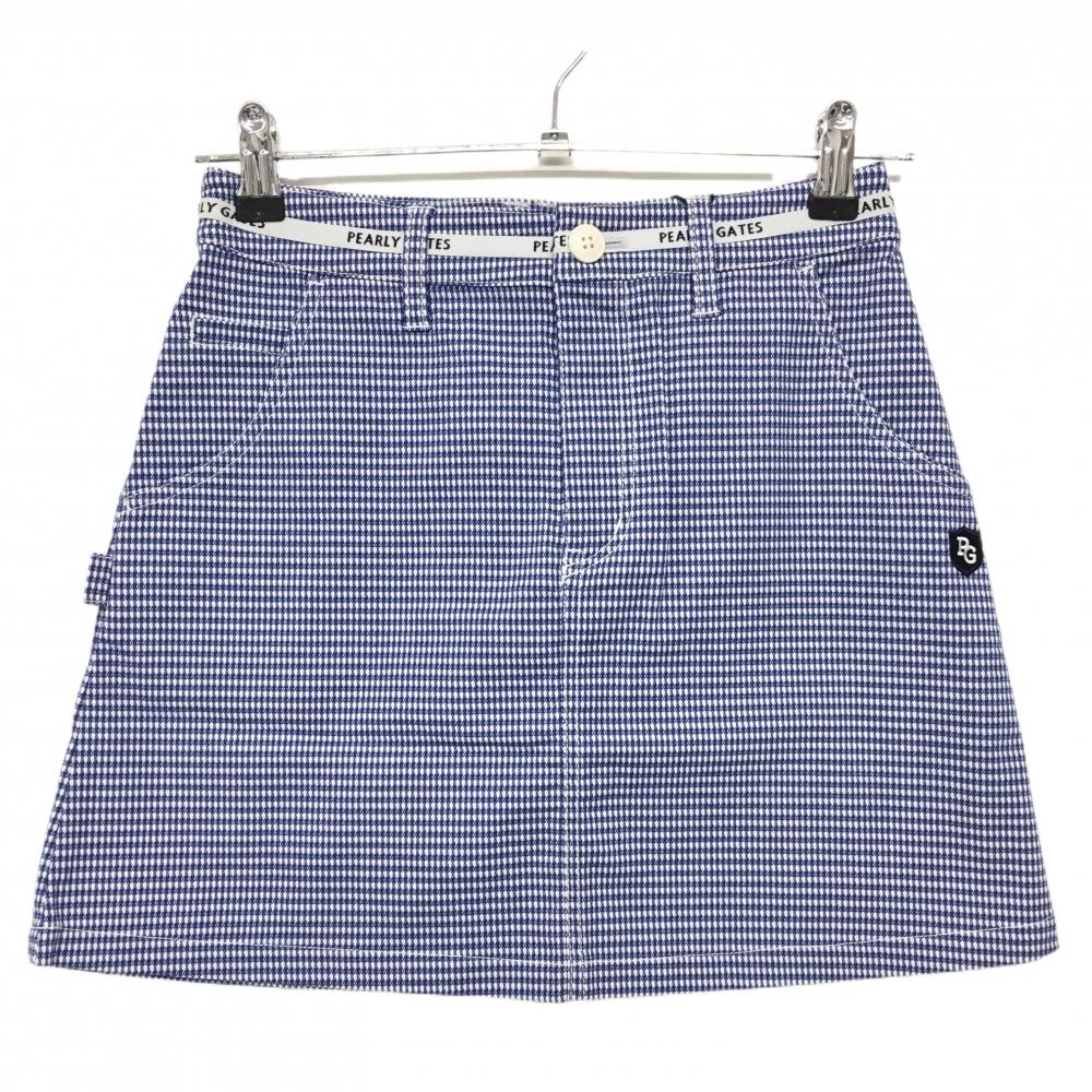 【新品】パーリーゲイツ スカート ブルー×白 総柄 ウエストロゴライン ティー付き レディース 00(XS) ゴルフウェア PEARLY GATES