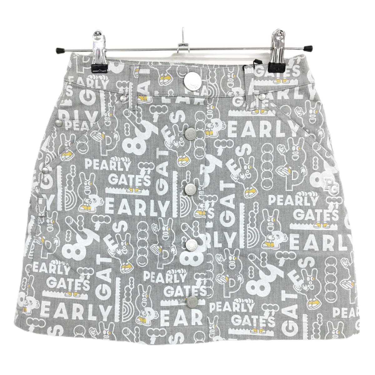 【新品】パーリーゲイツ スカート グレー×白 ロゴ総柄 どうしちゃったPG  レディース 00(XS) ゴルフウェア PEARLY GATES