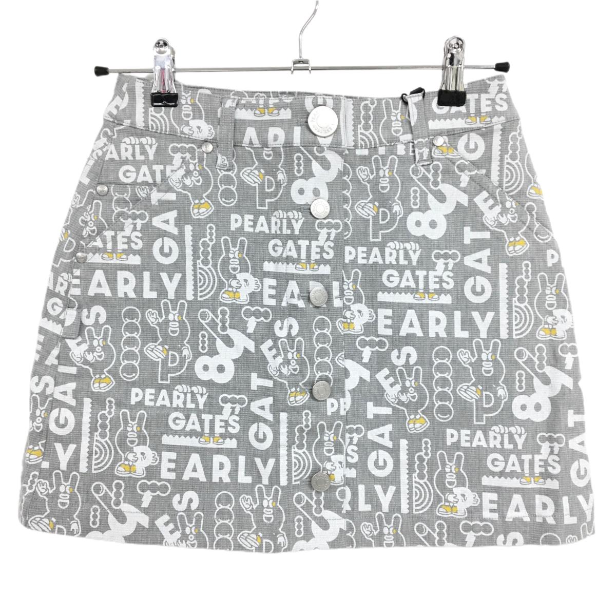 【新品】パーリーゲイツ スカート グレー×白 ロゴ総柄 どうしちゃったPG  レディース 00(XS) ゴルフウェア PEARLY GATES