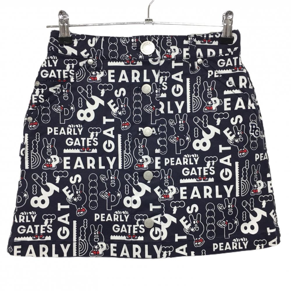 【新品】パーリーゲイツ スカート ネイビー×白 ロゴ総柄 どうしちゃったPG  レディース 00(XS) ゴルフウェア PEARLY GATES