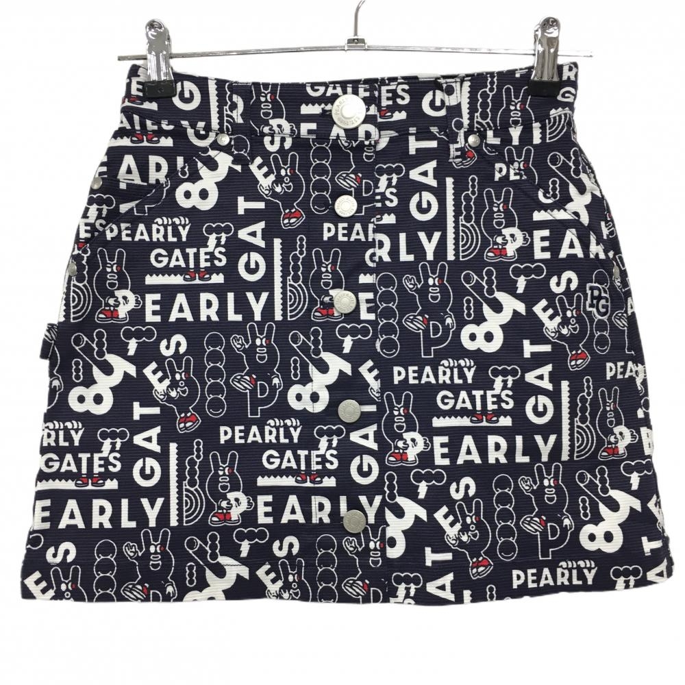 【新品】パーリーゲイツ スカート ネイビー×白 ロゴ総柄 どうしちゃったPG レディース 00(XS) ゴルフウェア PEARLY GATES