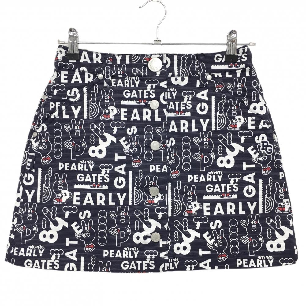【新品】パーリーゲイツ スカート ネイビー×白 ロゴ総柄 どうしちゃったPG レディース 0(S) ゴルフウェア PEARLY GATES