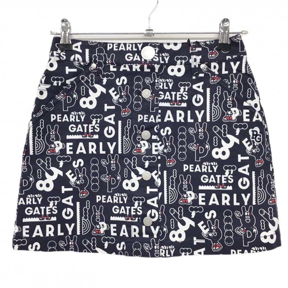 【新品】パーリーゲイツ スカート ネイビー×白 ロゴ総柄 どうしちゃったPG レディース 0(S) ゴルフウェア PEARLY GATES