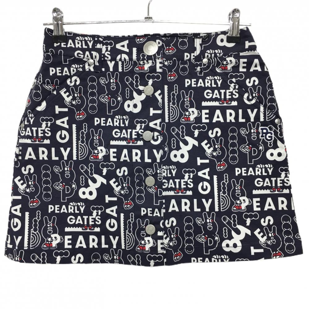 【新品】パーリーゲイツ スカート ネイビー×白 ロゴ総柄 どうしちゃったPG レディース 0(S) ゴルフウェア PEARLY GATES