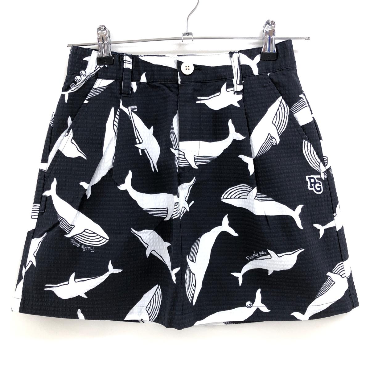 【新品】パーリーゲイツ スカート ネイビー×白 総柄 イルカ クジラ サッカー生地 レディース 00(XS) ゴルフウェア PEARLY GATES