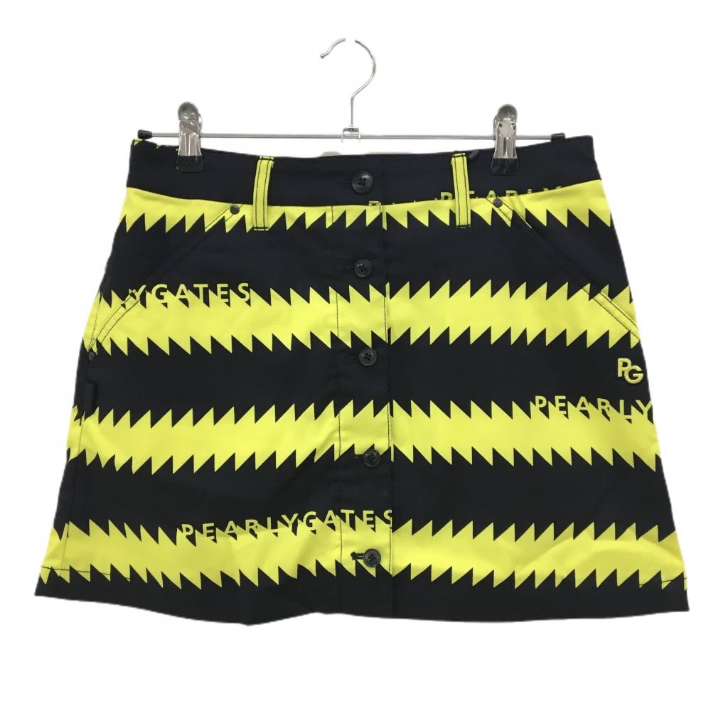 【新品】パーリーゲイツ スカート 黒×イエロー ギザギザボーダー フロントフェイクボタン レディース 1(M) ゴルフウェア PEARLY GATES