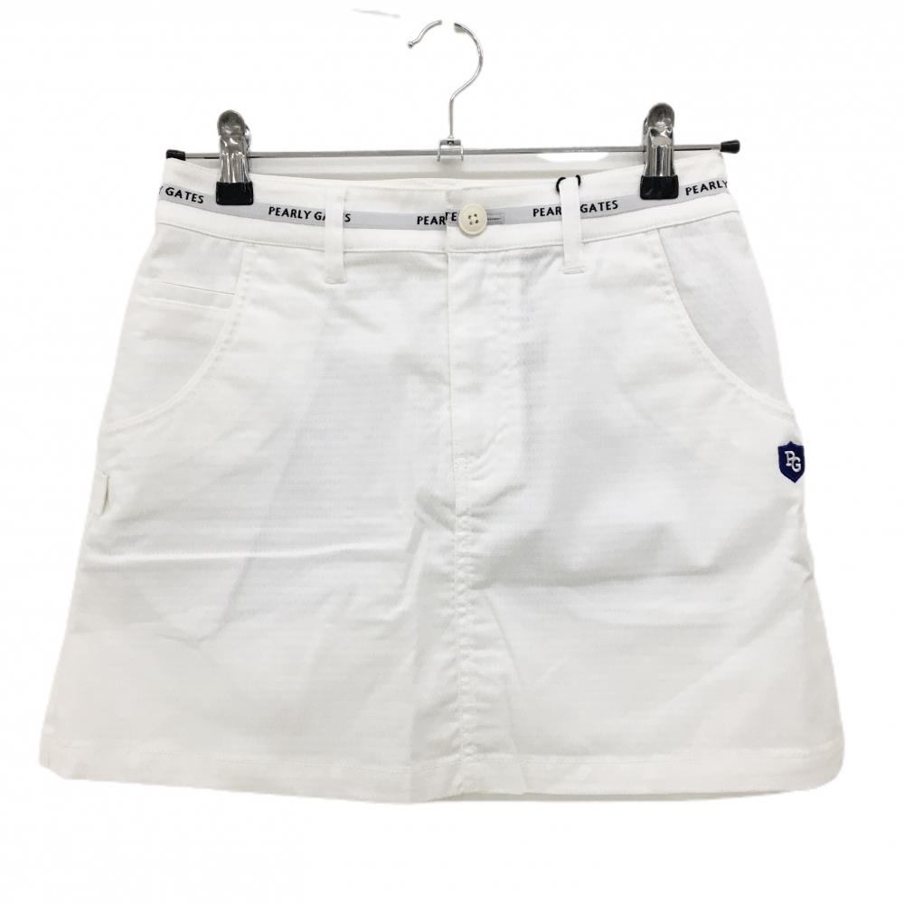 【新品】パーリーゲイツ スカート 白×グレー 織生地 ウエストロゴライン ティー付き レディース 0(S) ゴルフウェア PEARLY GATES