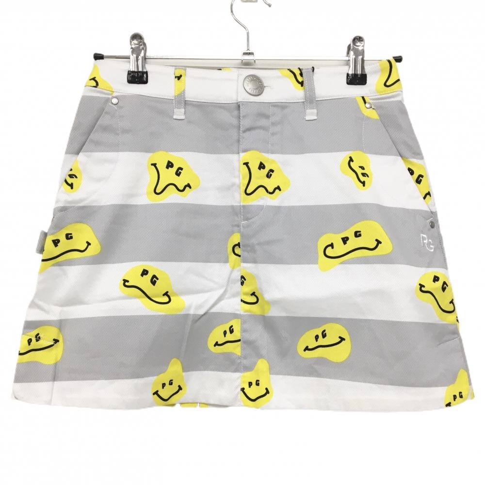 【新品】パーリーゲイツ スカート 白×グレー×イエロー TOKE NIKO ボーダー ロゴ刺しゅう レディース 0(S) ゴルフウェア PEARLY GATES