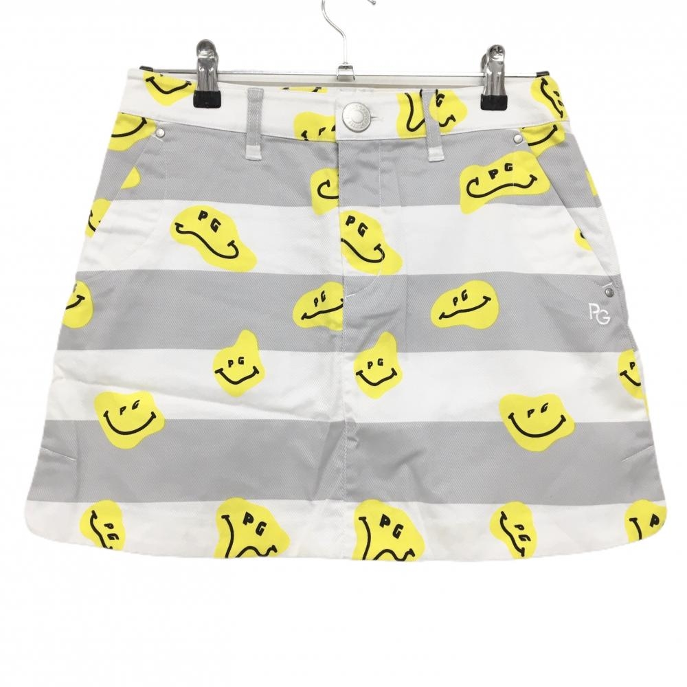 【新品】パーリーゲイツ スカート 白×グレー×イエロー TOKE NIKO ボーダー ロゴ刺しゅう レディース 1(M) ゴルフウェア PEARLY GATES