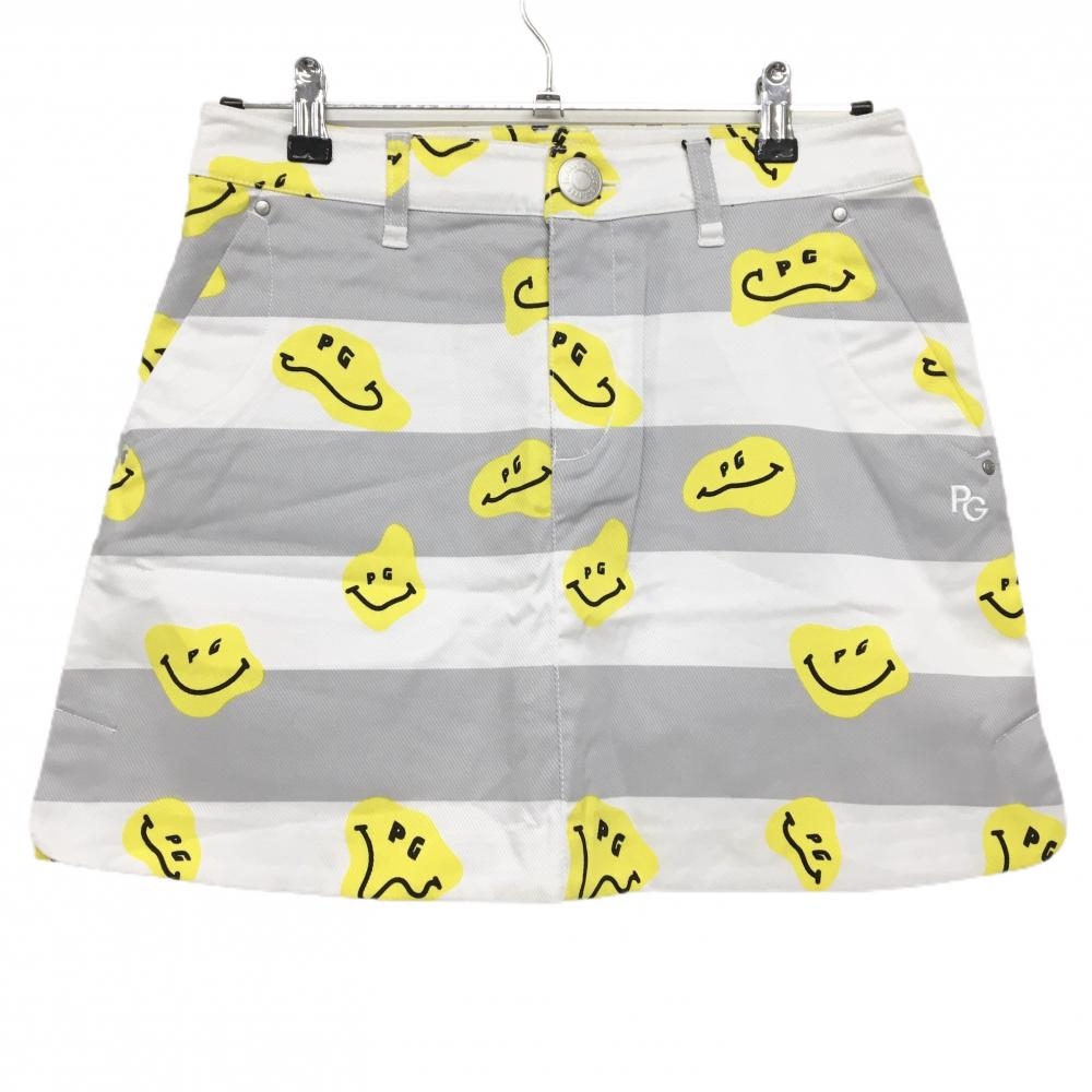 【新品】パーリーゲイツ スカート 白×グレー×イエロー TOKE NIKO ボーダー ロゴ刺しゅう レディース 1(M) ゴルフウェア PEARLY GATES