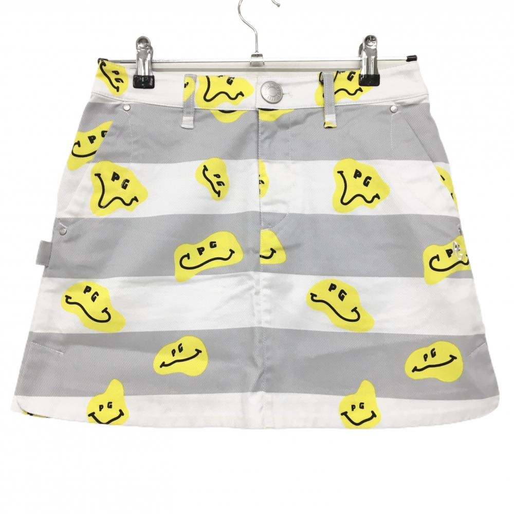 【新品】パーリーゲイツ スカート 白×グレー×イエロー TOKE NIKO ボーダー ロゴ刺しゅう レディース 0(S) ゴルフウェア PEARLY GATES