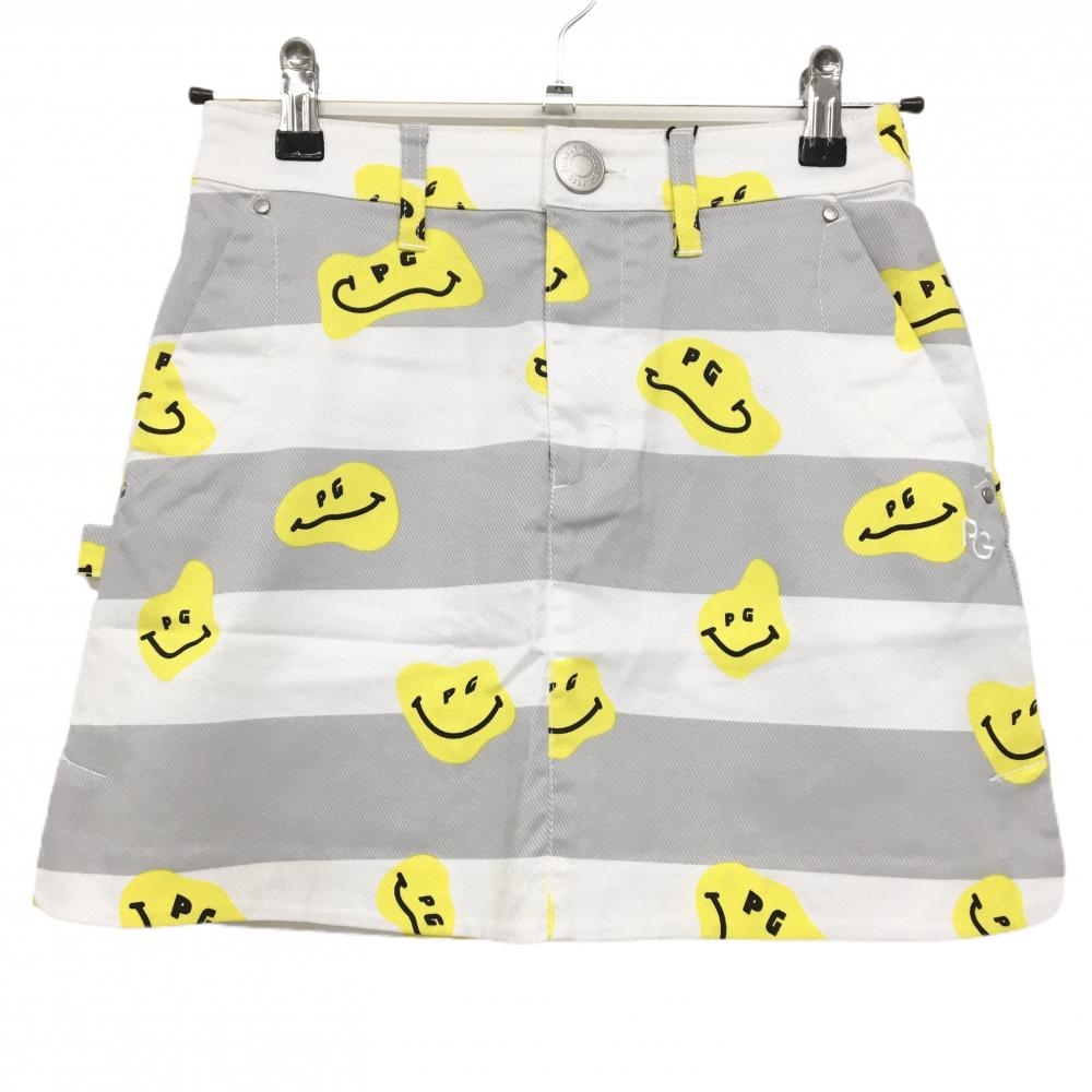 【新品】パーリーゲイツ スカート 白×グレー×イエロー TOKE NIKO ボーダー ロゴ刺しゅう レディース 00(XS) ゴルフウェア PEARLY GATES
