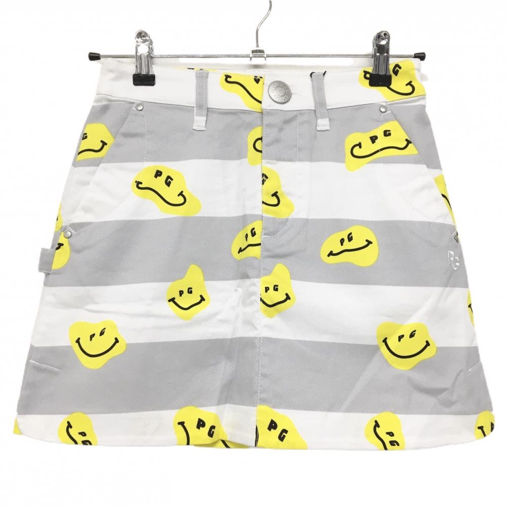 【新品】パーリーゲイツ スカート 白×グレー×イエロー TOKE NIKO ボーダー ロゴ刺しゅう レディース 00(XS) ゴルフウェア PEARLY GATES