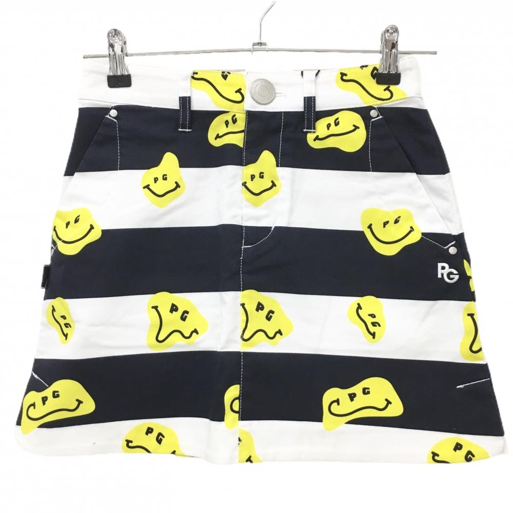 【新品】パーリーゲイツ スカート 白×ネイビー×イエロー TOKE NIKO ボーダー ロゴ刺しゅう レディース 00(XS) ゴルフウェア PEARLY GATES