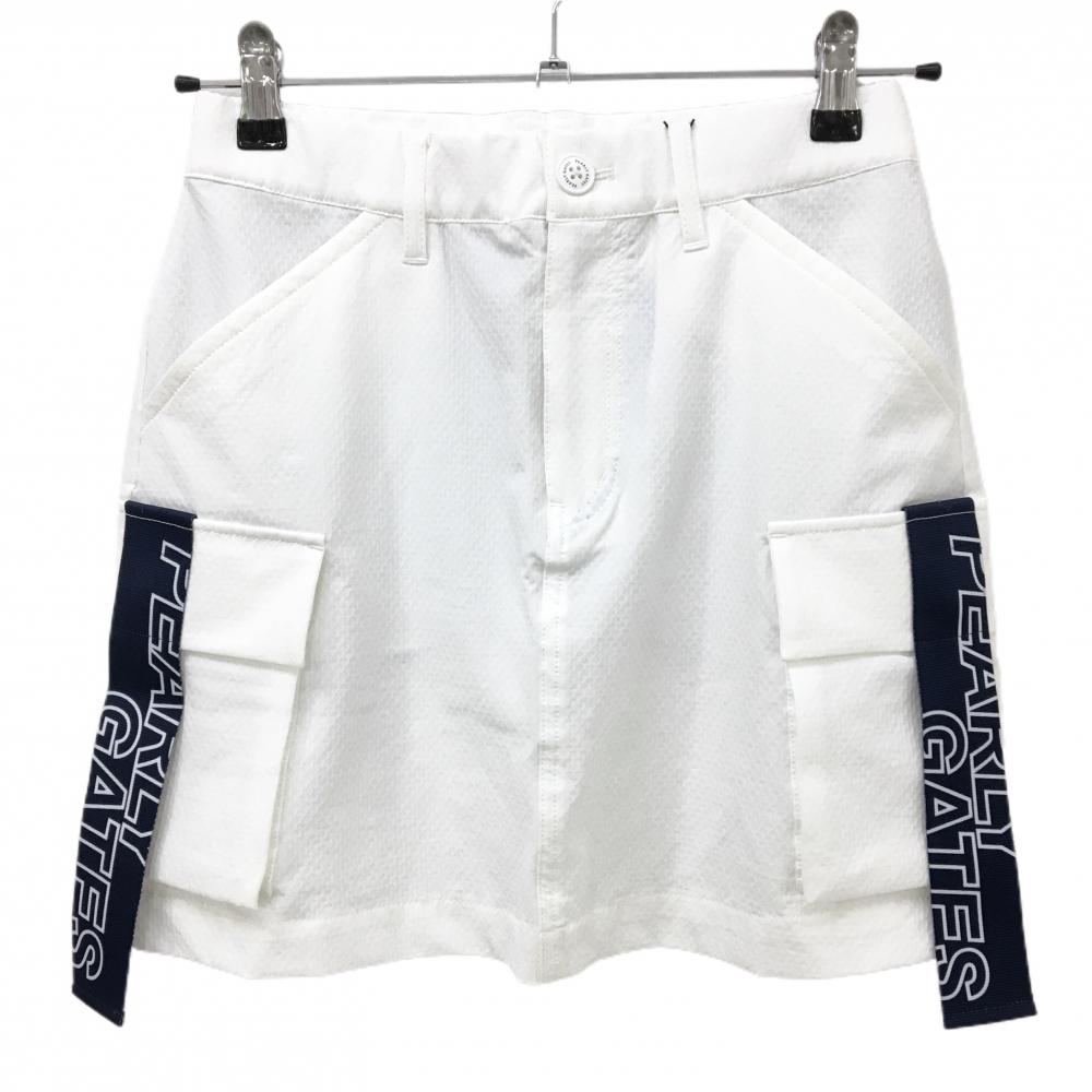 【新品】パーリーゲイツ カーゴスカート 白×ネイビー 織生地 サイドロゴ レディース 00(XS) ゴルフウェア PEARLY GATES