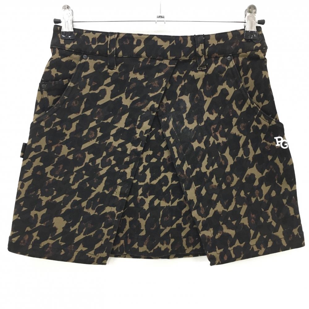 【新品】パーリーゲイツ スカート ベージュ×黒 千鳥柄 レオパード ストレッチ レディース 00(XS) ゴルフウェア PEARLY GATES
