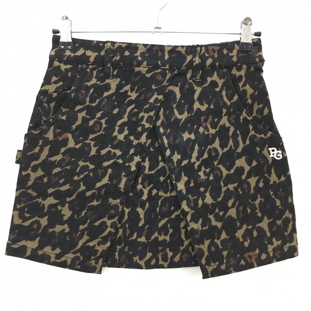 【新品】パーリーゲイツ スカート ベージュ×黒 千鳥柄 レオパード ストレッチ レディース 00(XS) ゴルフウェア PEARLY GATES